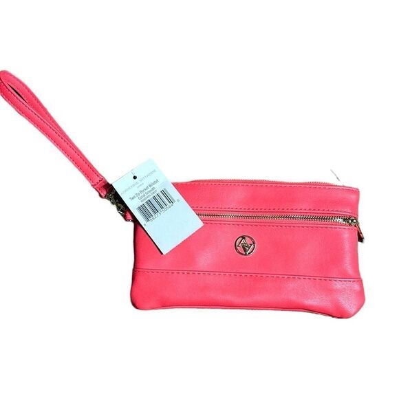 Adrienne vittadini two zip pocket wristlet coral smooth new - Picture 1 of 4
